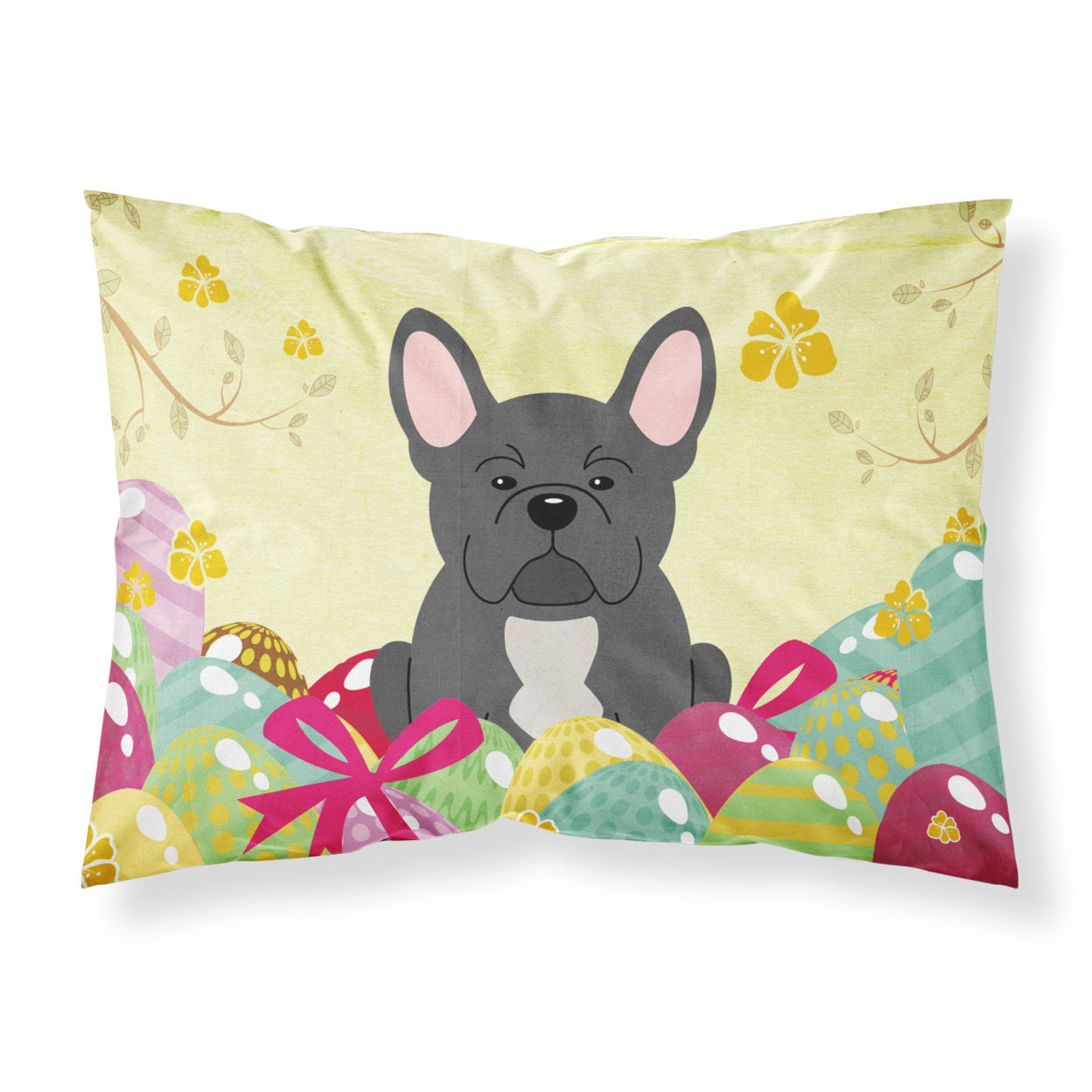 BB6014PILLOWCASE Easter Eggs French Bulldog Black Fabric Standard Pillowcase