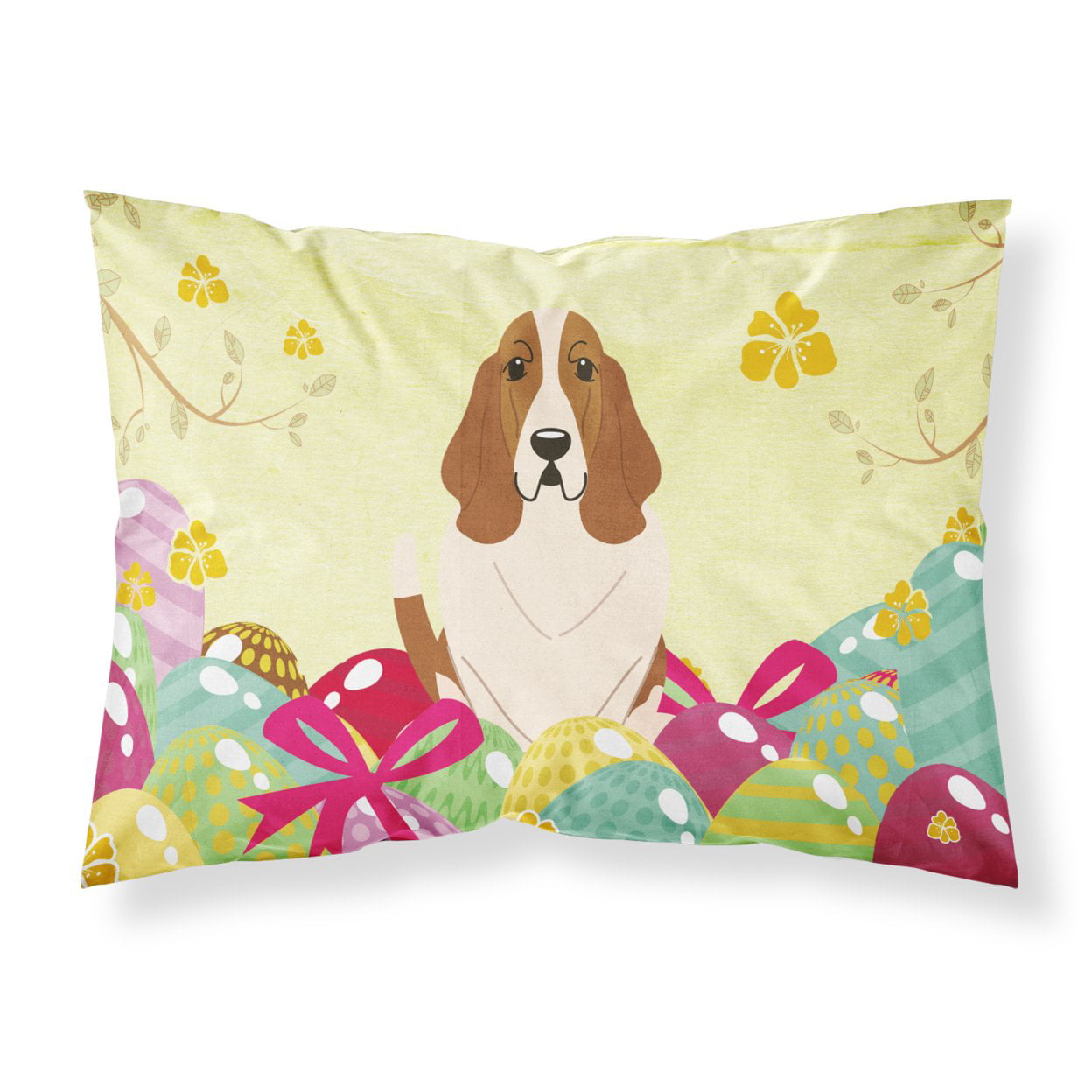 BB6021PILLOWCASE Easter Eggs Basset Hound Fabric Standard Pillowcase