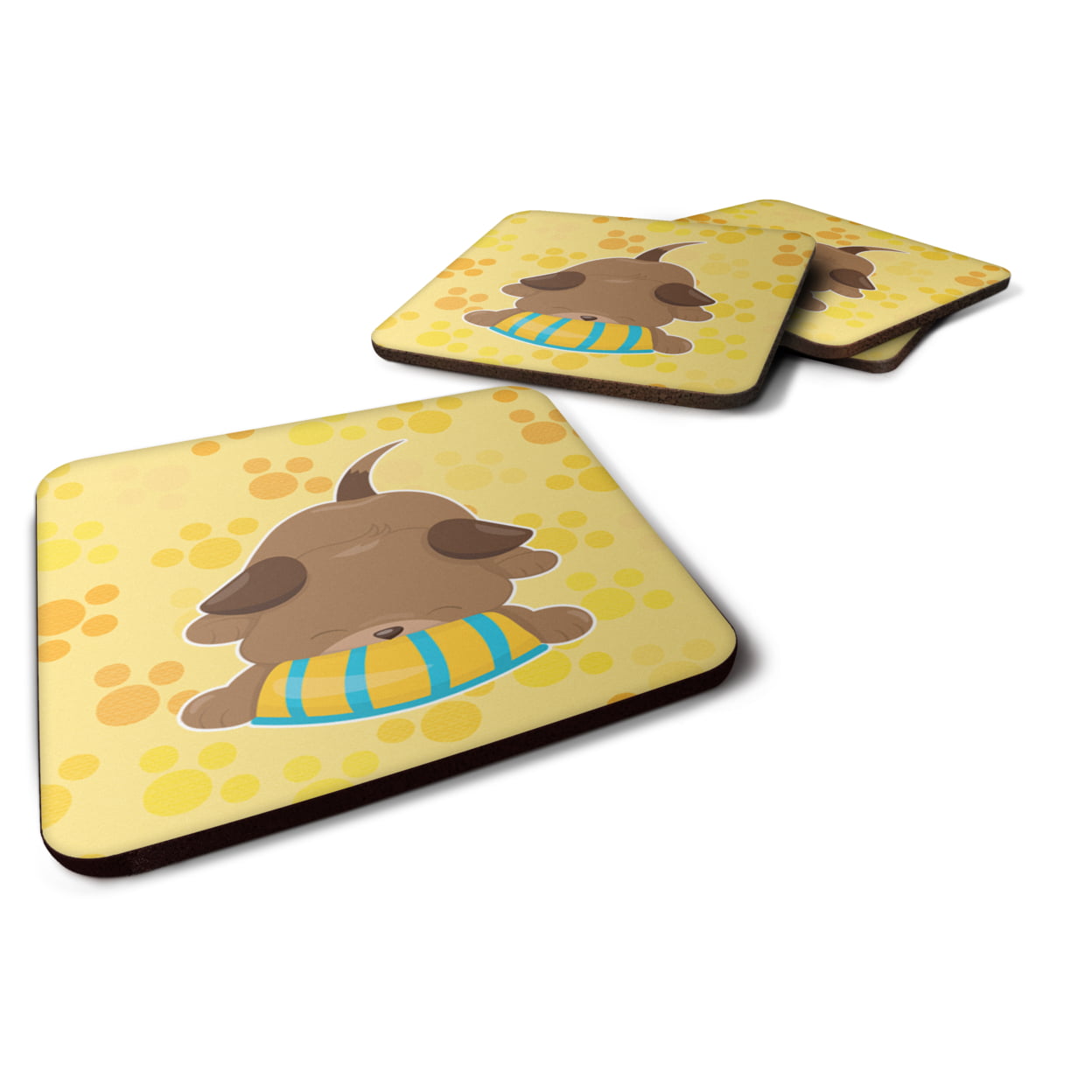 Puppy on Yellow Pawprints Foam Coasters - Set of 4