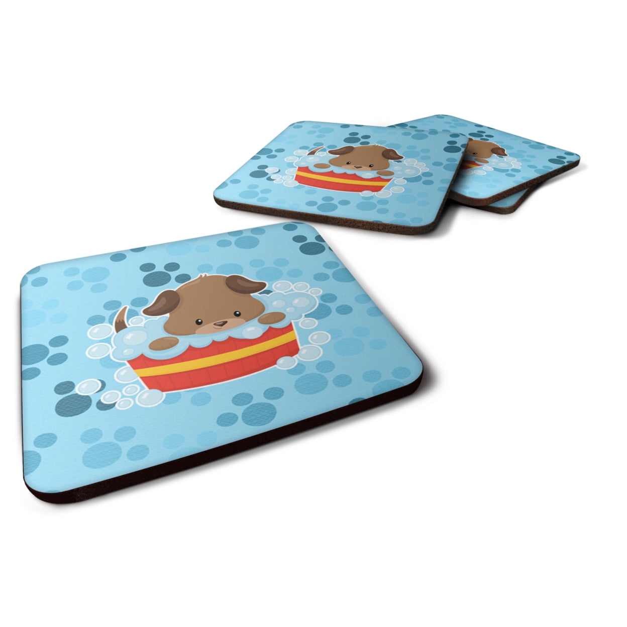 Puppy Taking a Bath Foam Coasters - Set of 4