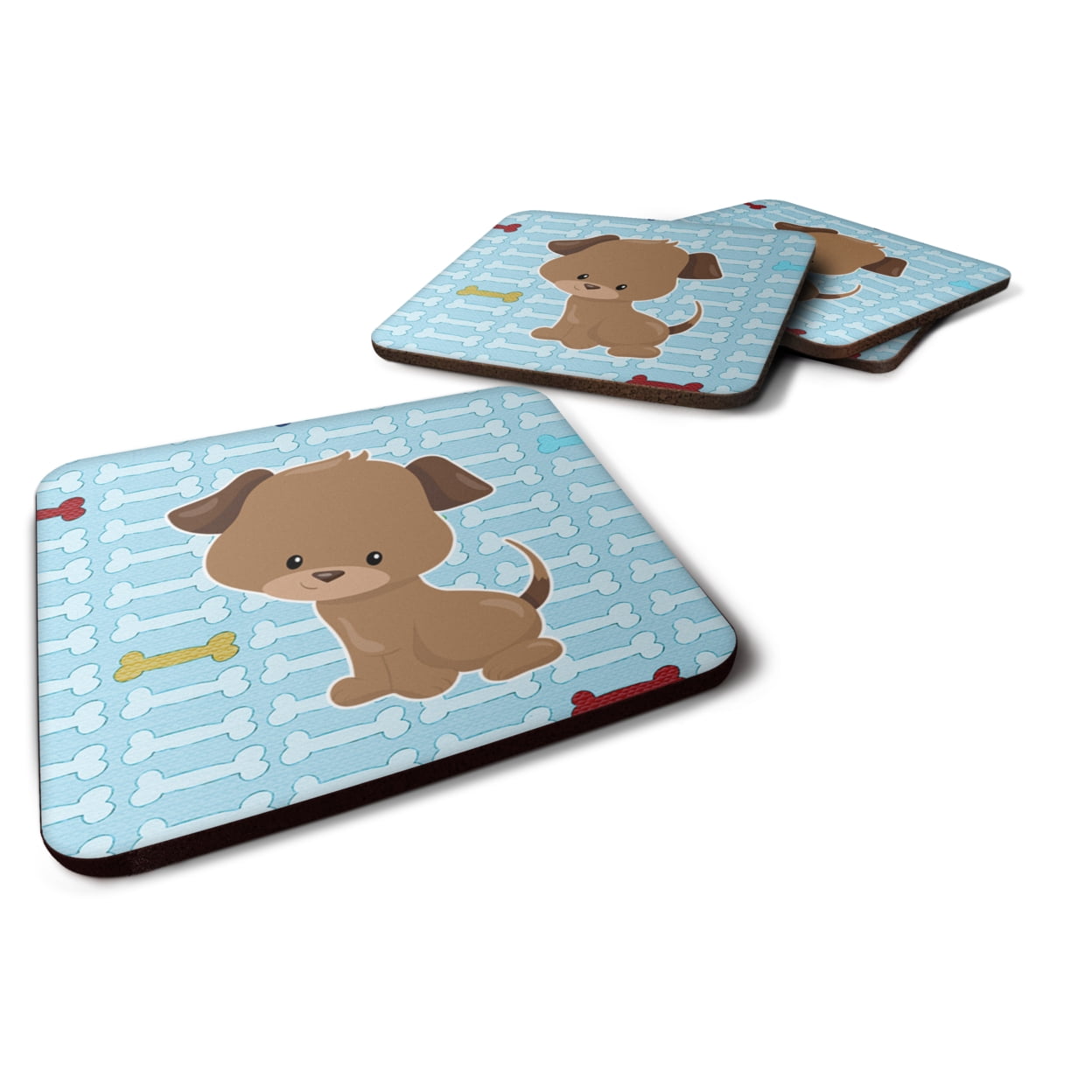 Puppy on Blue Bones Foam Coasters - Set of 4