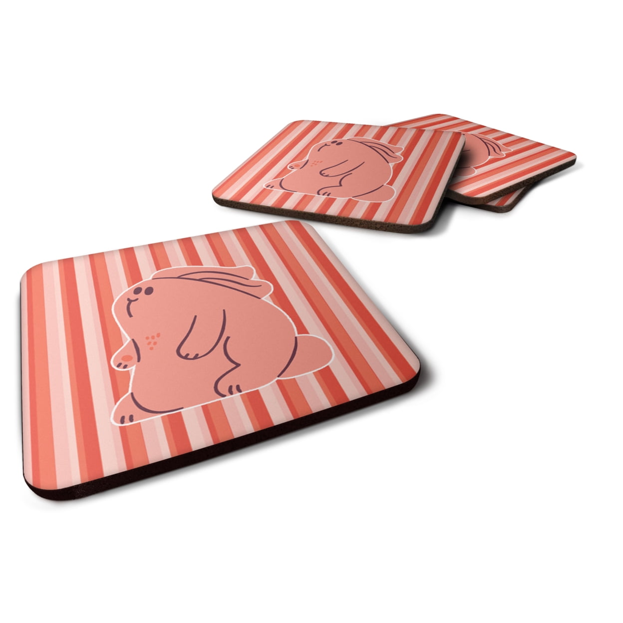 Rabbit on Pink Stripes Foam Coasters - Set of 4