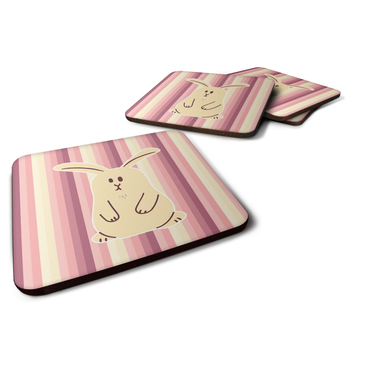 BB7084FC Rabbit on Stripes Foam Coasters - Set of 4