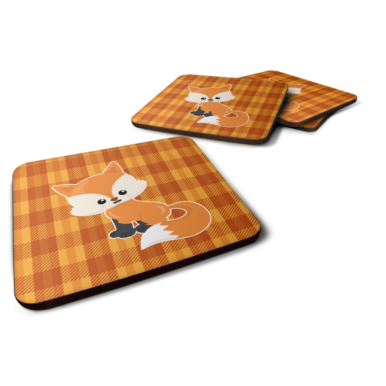 Baby Fox Gingham Foam Coasters - Set of 4