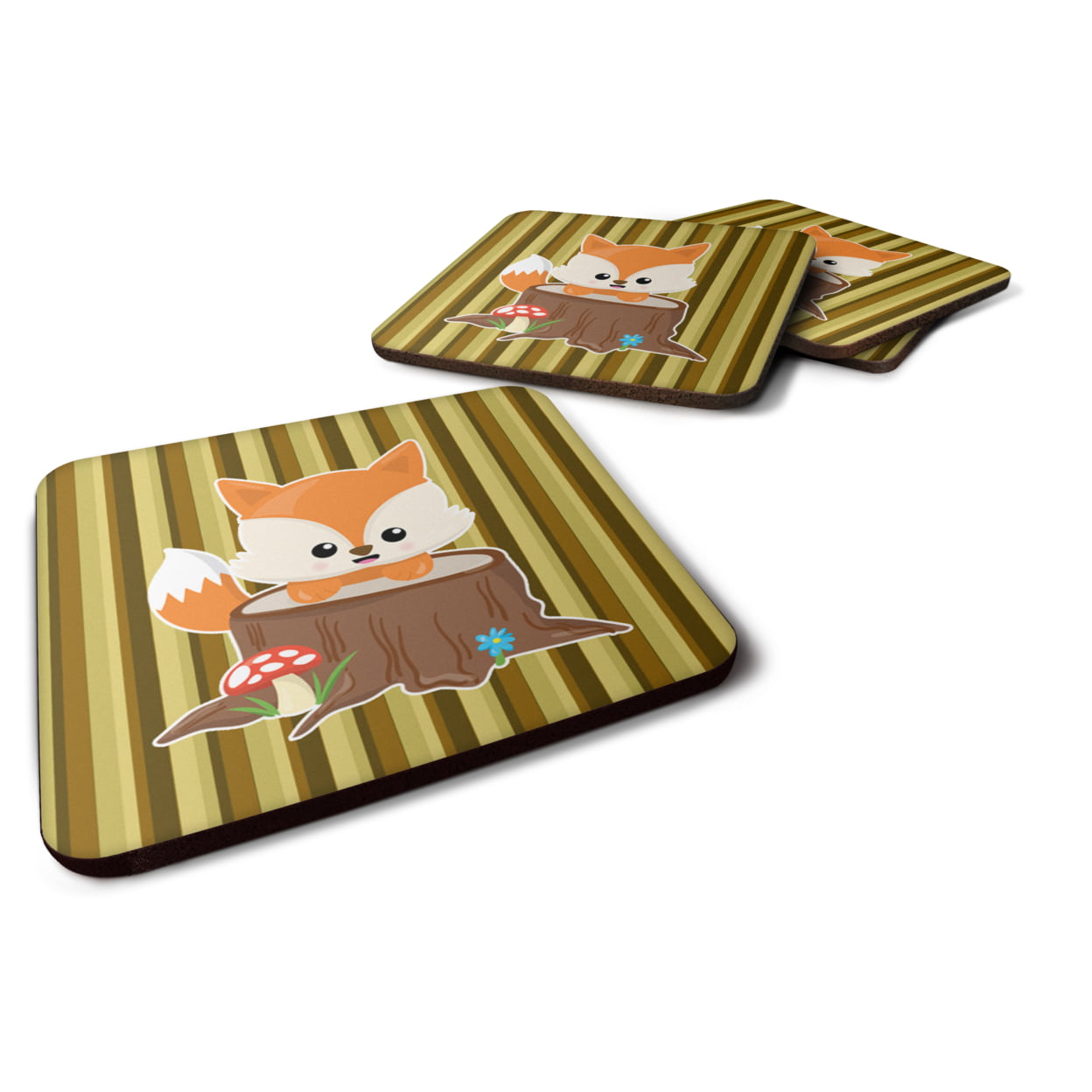 Baby Fox Tree Stripes Foam Coasters - Set of 4