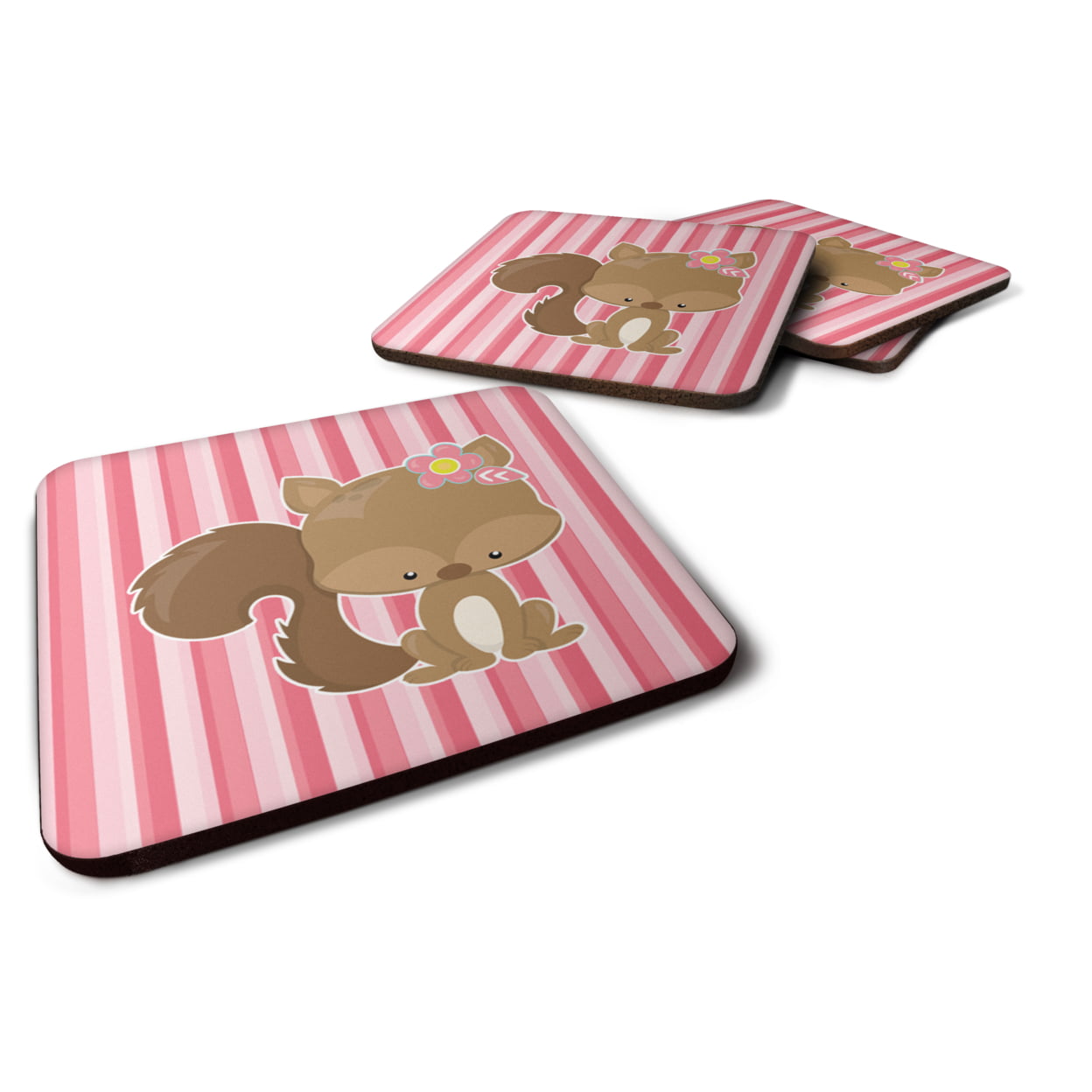 Squirrel With Flowers Foam Coasters - Set of 4