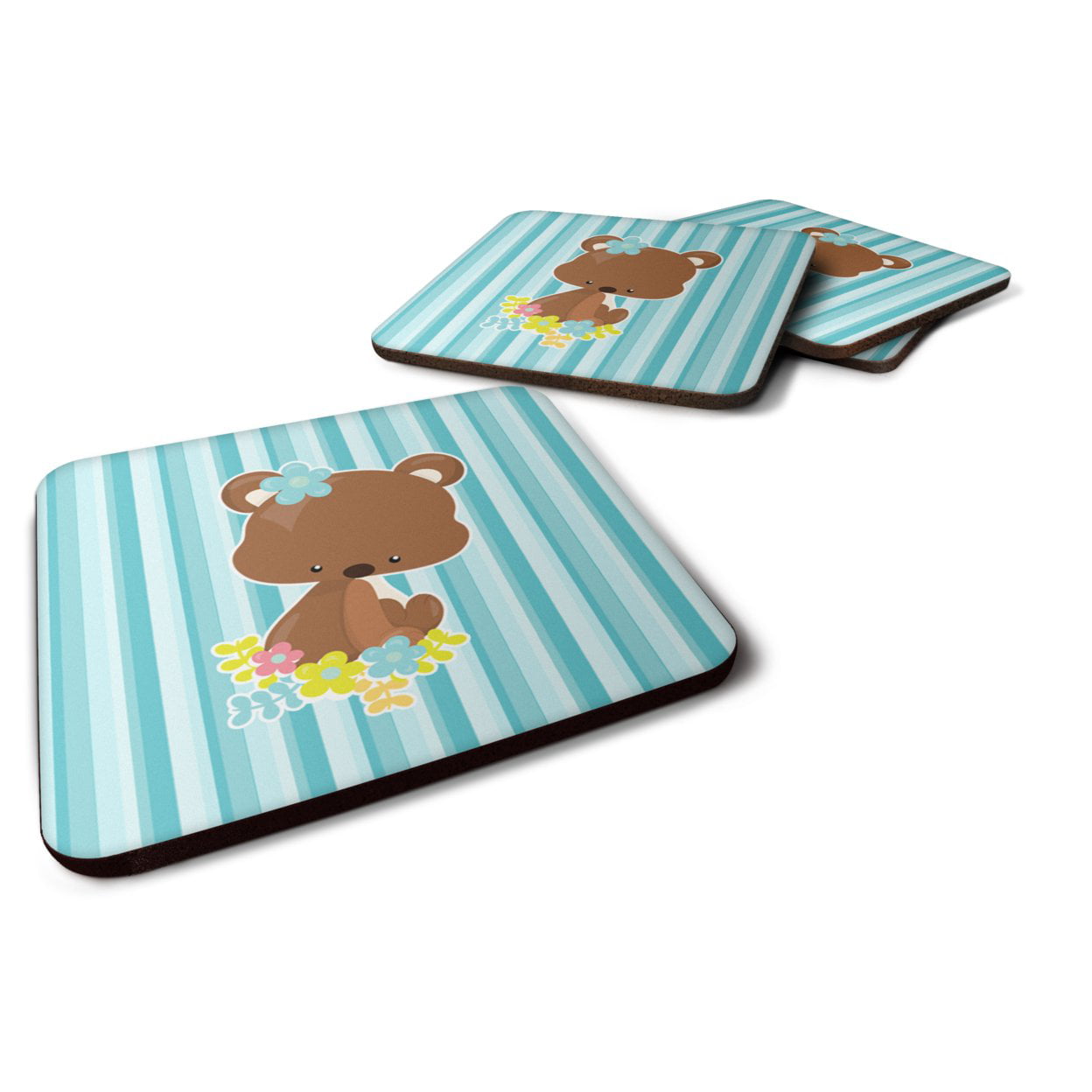 Bear With Flowers Foam Coasters - Set of 4