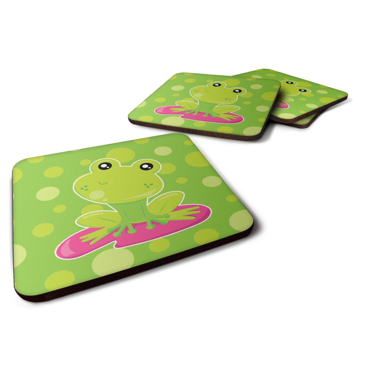 Frog on Lily Pad Green Polkadots Foam Coasters - Set of 4