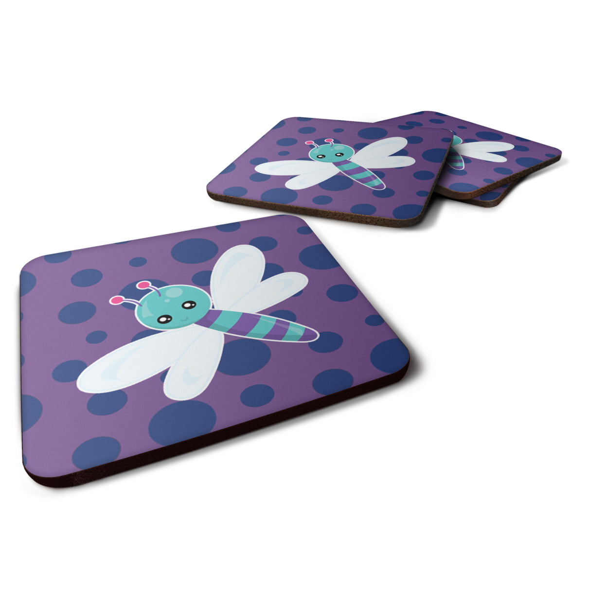 Dragonfly on Purple Polkadots Foam Coasters - Set of 4