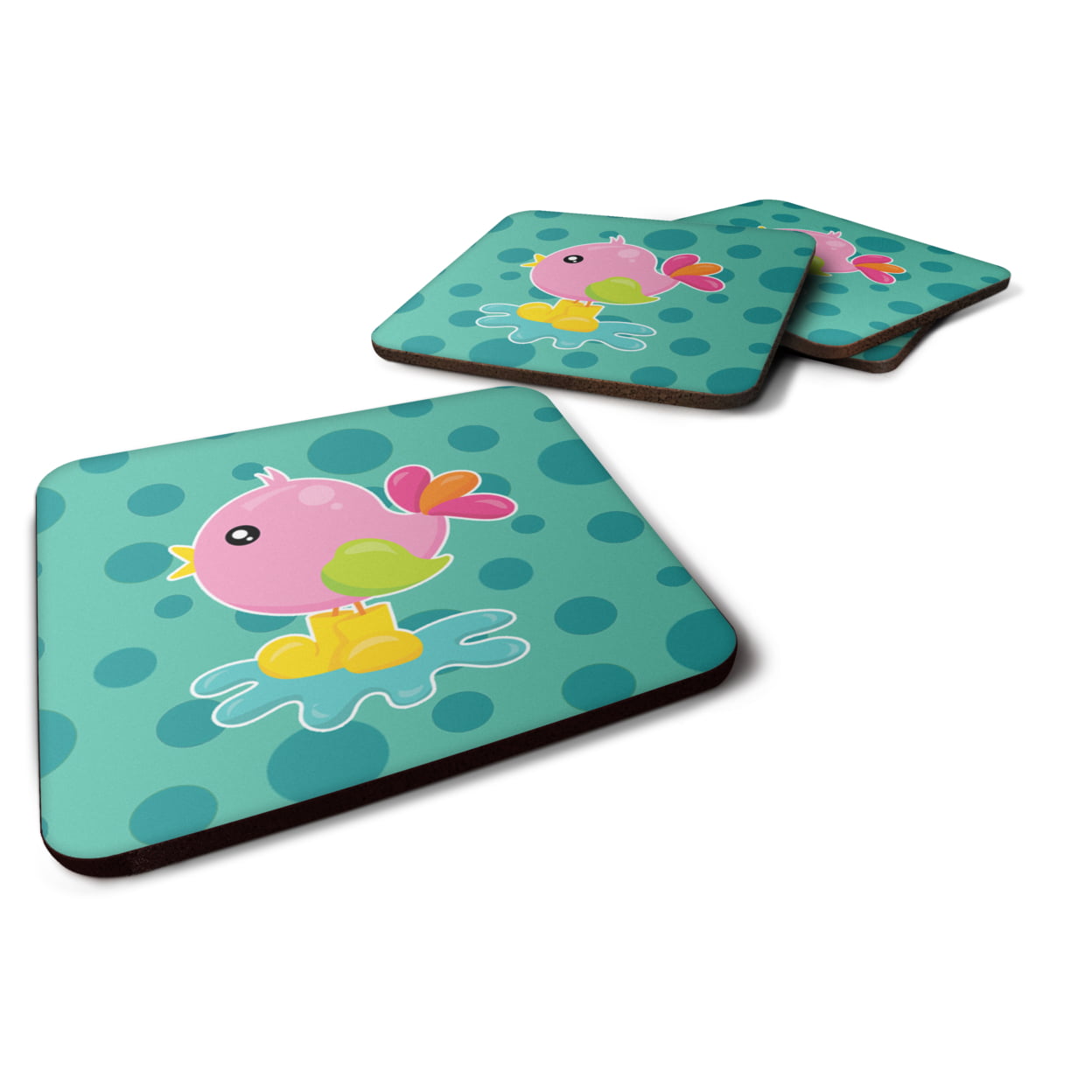 BB7103FC Bird in Rainboots & Puddle Foam Coasters - Set of 4