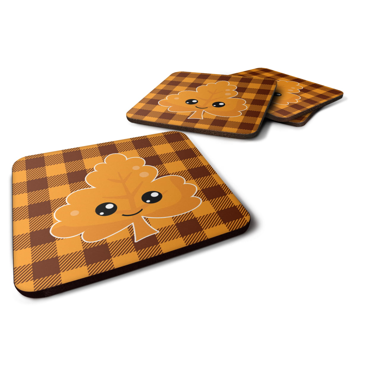 BB7109FC Fall Leaf on Gingham Foam Coasters - Set of 4