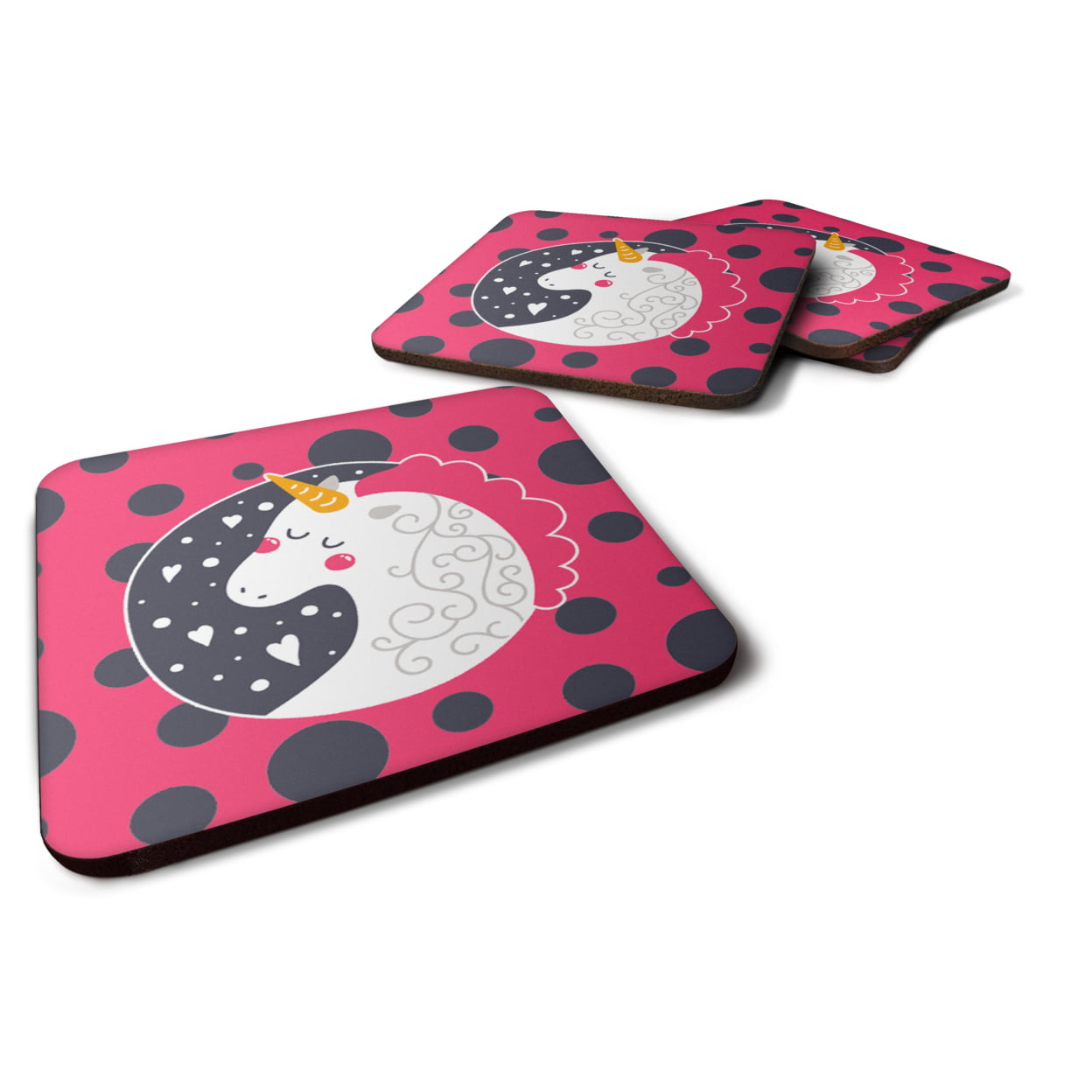 BB7136FC Unicorn Pink Polkadots Foam Coasters - Set of 4