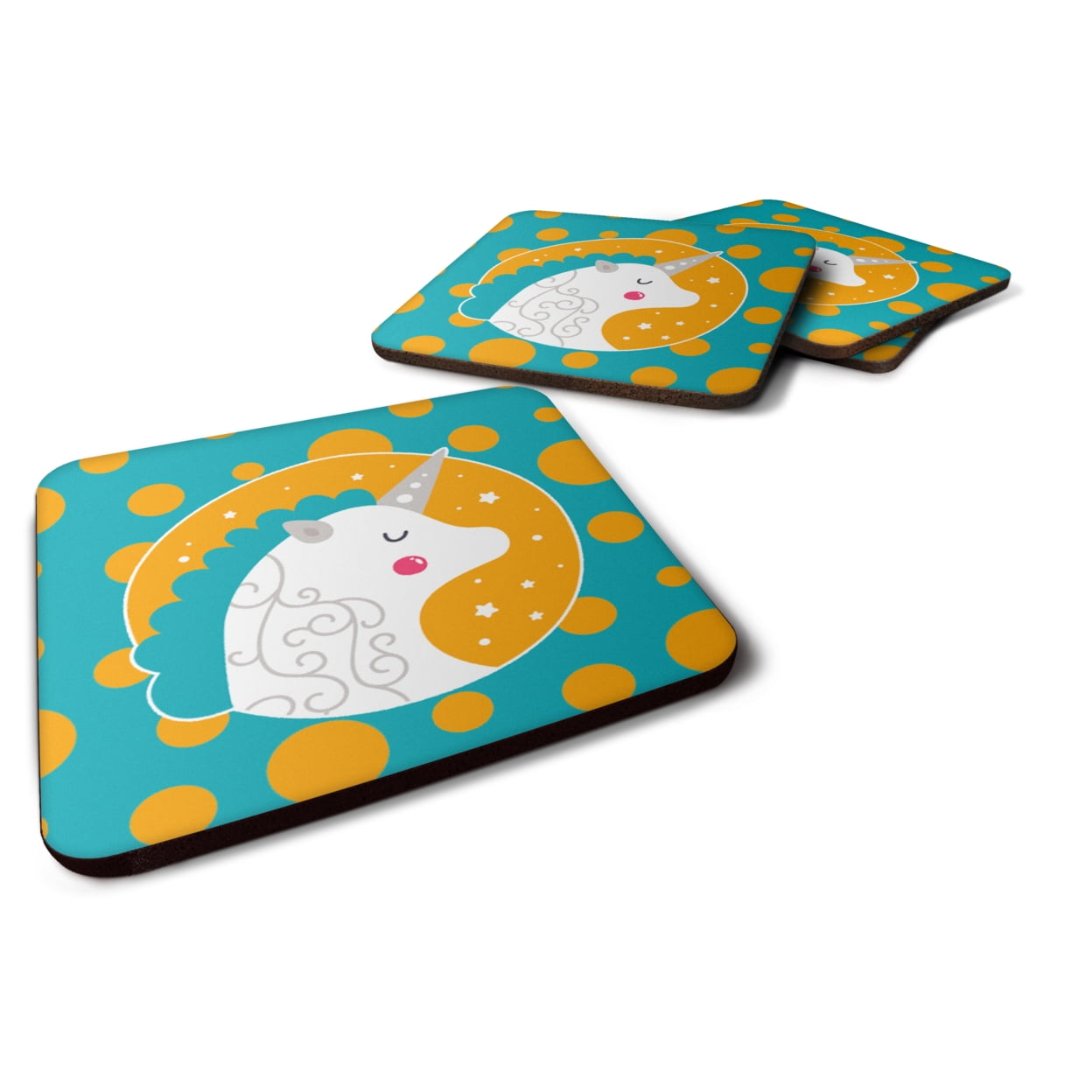 Unicorn Orange Polkadots Foam Coasters - Set of 4