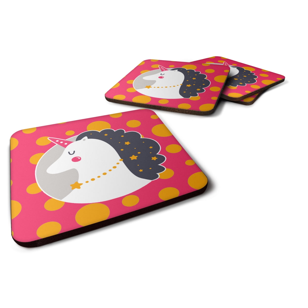 BB7138FC Unicorn Orange Polkadots Foam Coasters - Set of 4