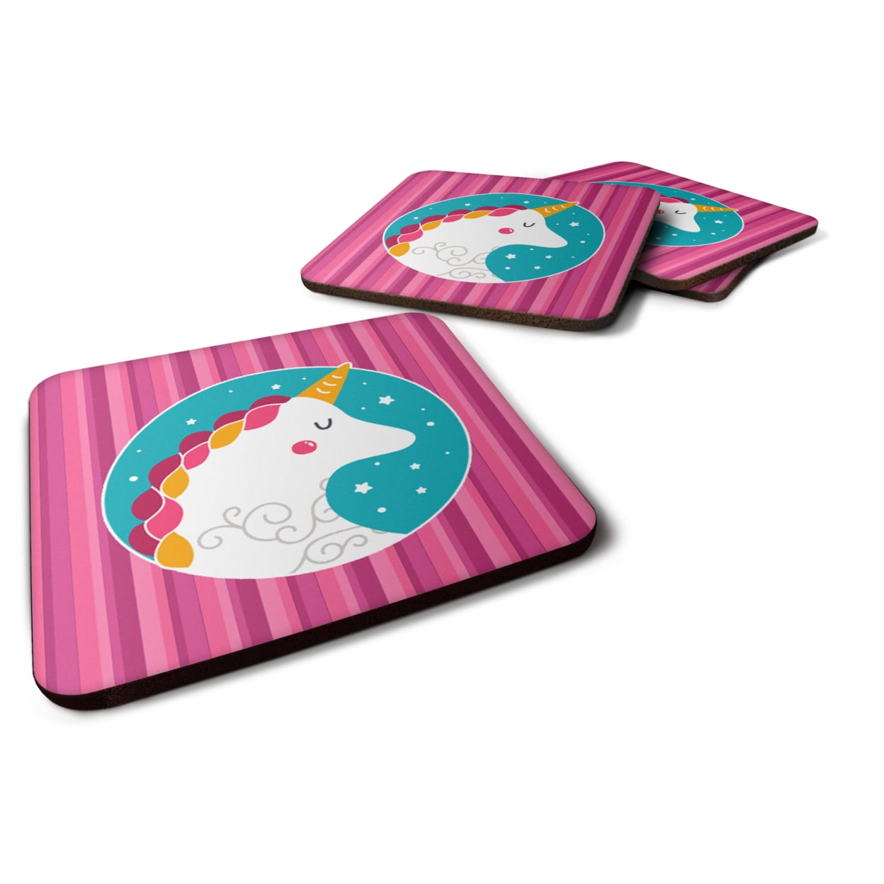 Unicorn Pink Stripes Foam Coasters - Set of 4