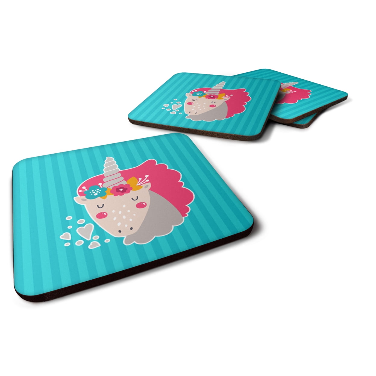 Unicorn Blue Stripes Foam Coasters - Set of 4