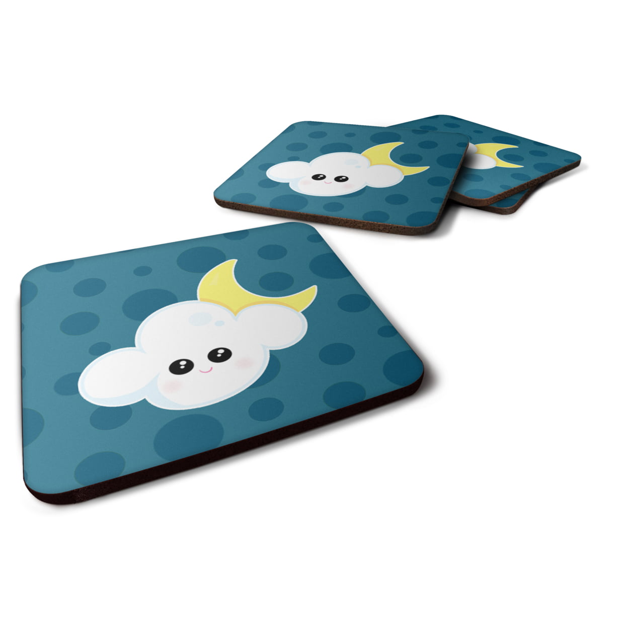 BB7154FC Weather Cloudy Moon Face Foam Coasters - Set of 4