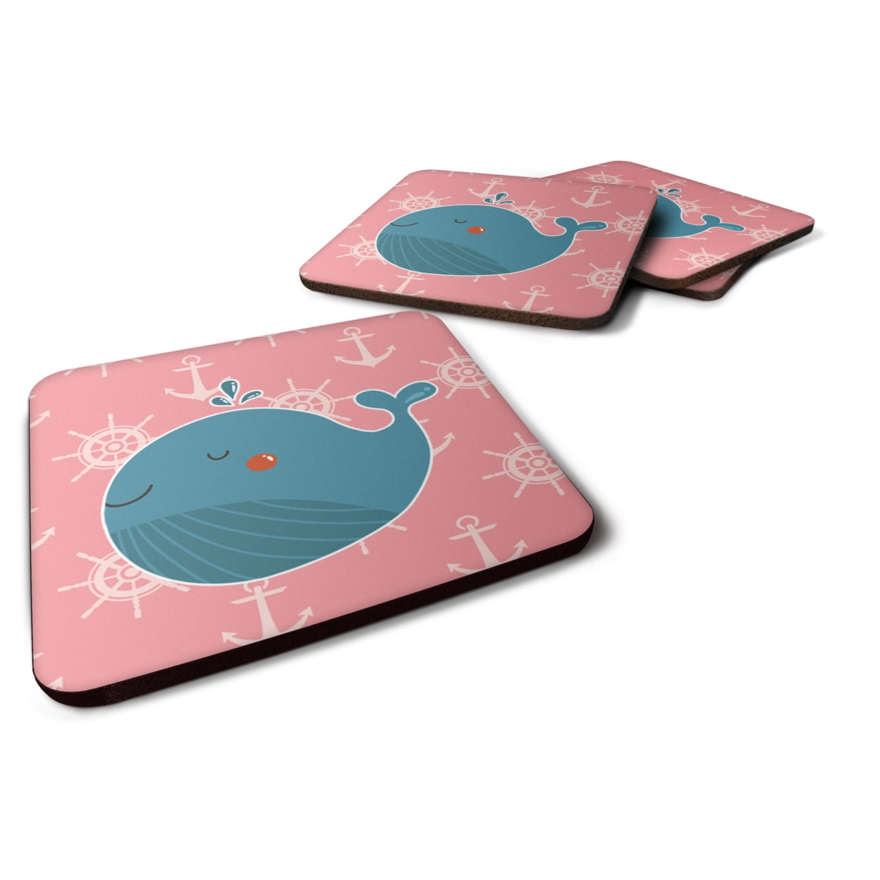 Whale on Pink Nautical Foam Coasters - Set of 4