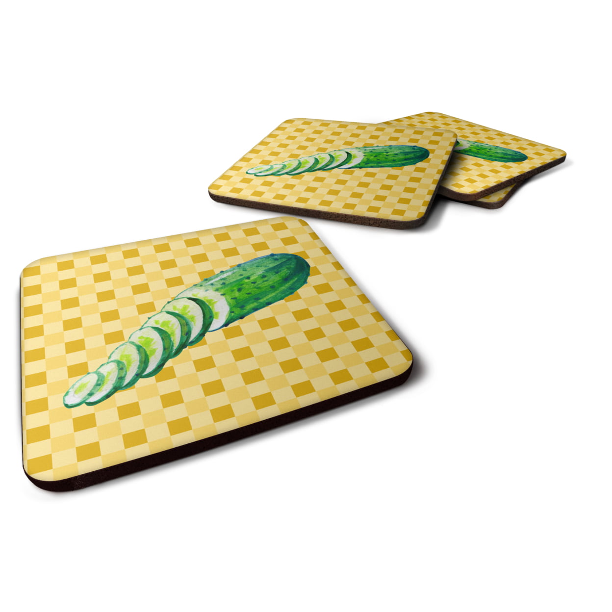 Cucumber on Basketweave Foam Coasters - Set of 4