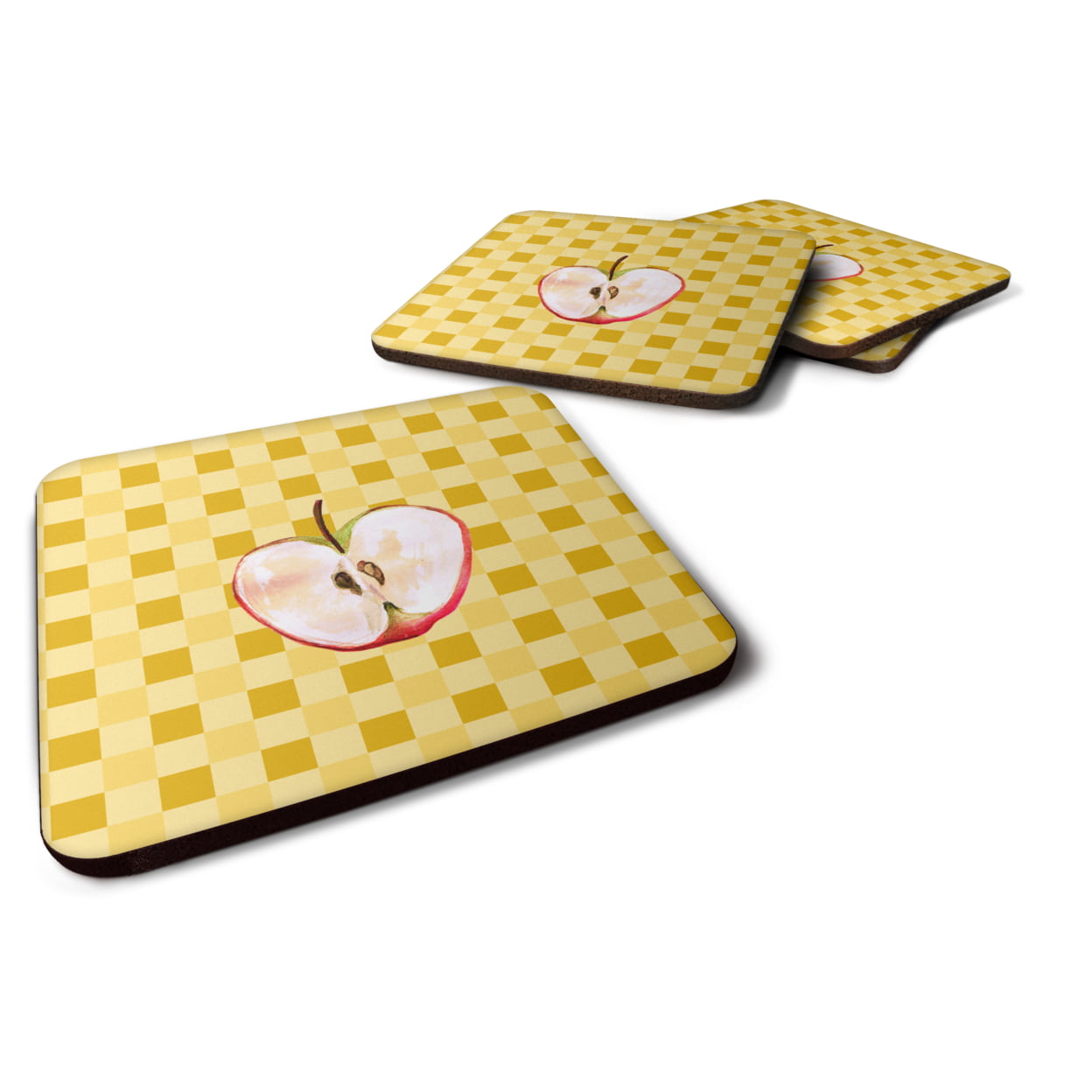 Half Apple on Basketweave Foam Coasters - Set of 4