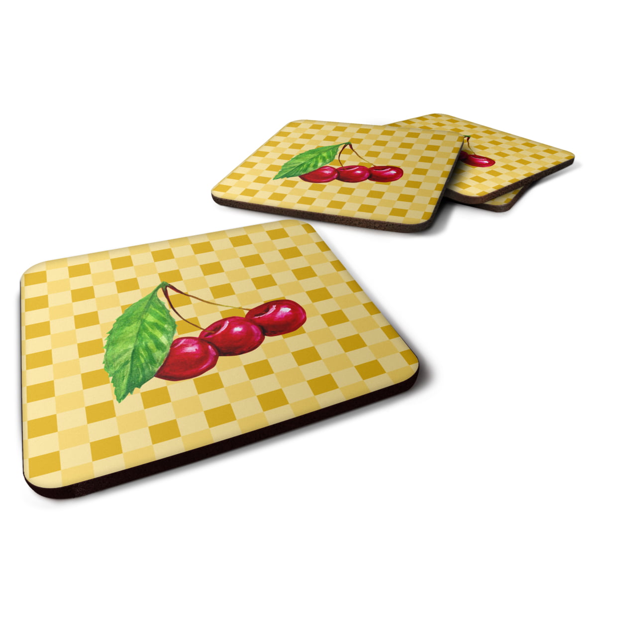 Cherries on Basketweave Foam Coasters - Set of 4