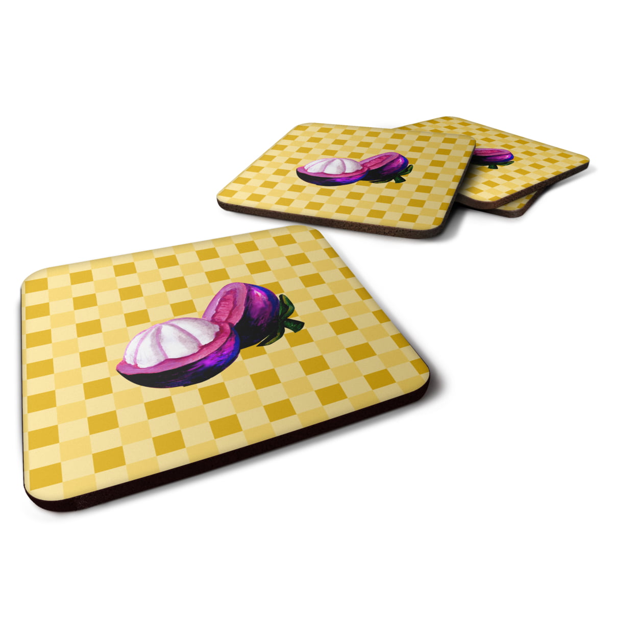 Mangosteen Sliced on Basketweave Foam Coasters - Set of 4