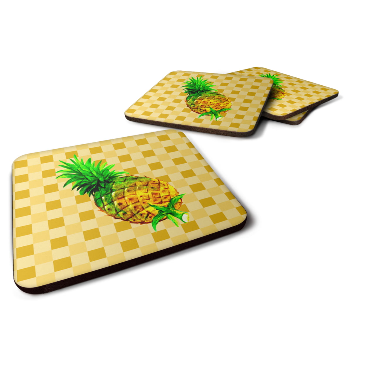 Whole Pineapple on Basketweave Foam Coasters - Set of 4