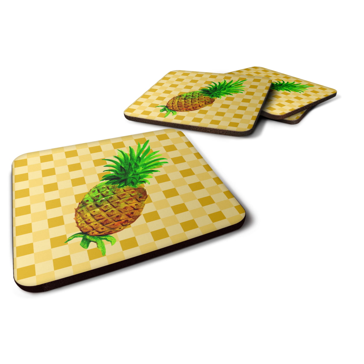 BB7246FC Whole Pineapple on Basketweave Foam Coasters - Set of 4