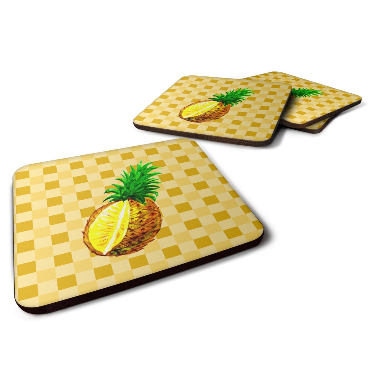Whole Pineapple Cut on Basketweave Foam Coasters - Set of 4