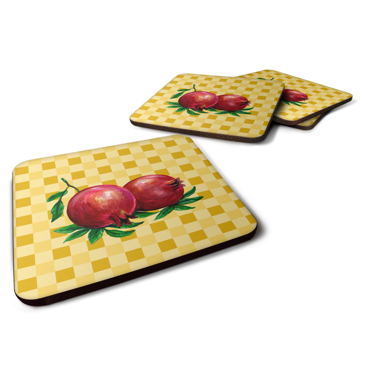 Whole Pomegranates on Basketweave Foam Coasters - Set of 4