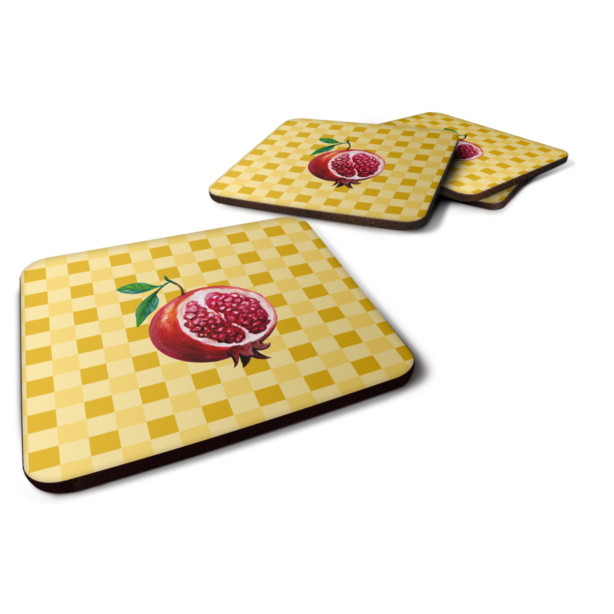 Sliced Pomegranate on Basketweave Foam Coasters - Set of 4