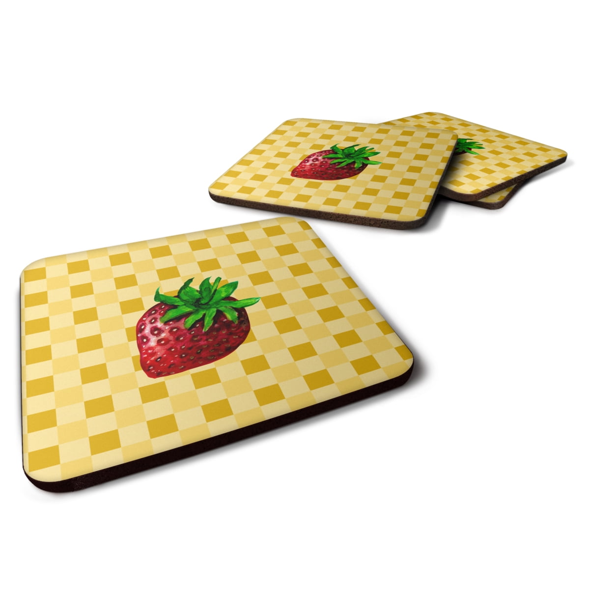 BB7251FC Strawberry on Basketweave Foam Coasters - Set of 4