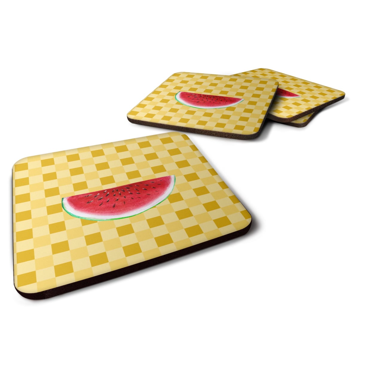 BB7253FC Sliced Watermelon on Basketweave Foam Coasters - Set of 4
