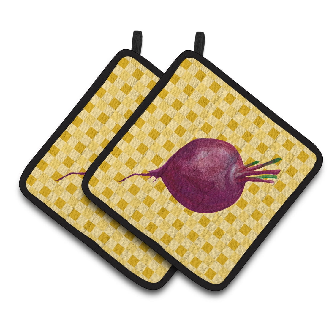 Beet Root on Basketweave Pair of Pot Holders