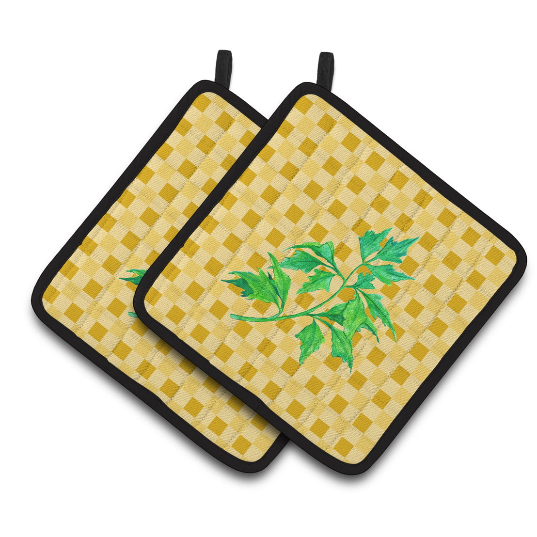 Celery on Basketweave Pair of Pot Holders