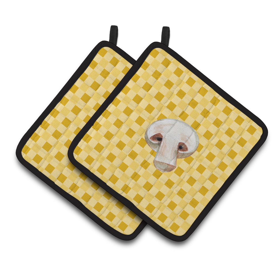 Champignon Mushroom on Basketweave Pair of Pot Holders