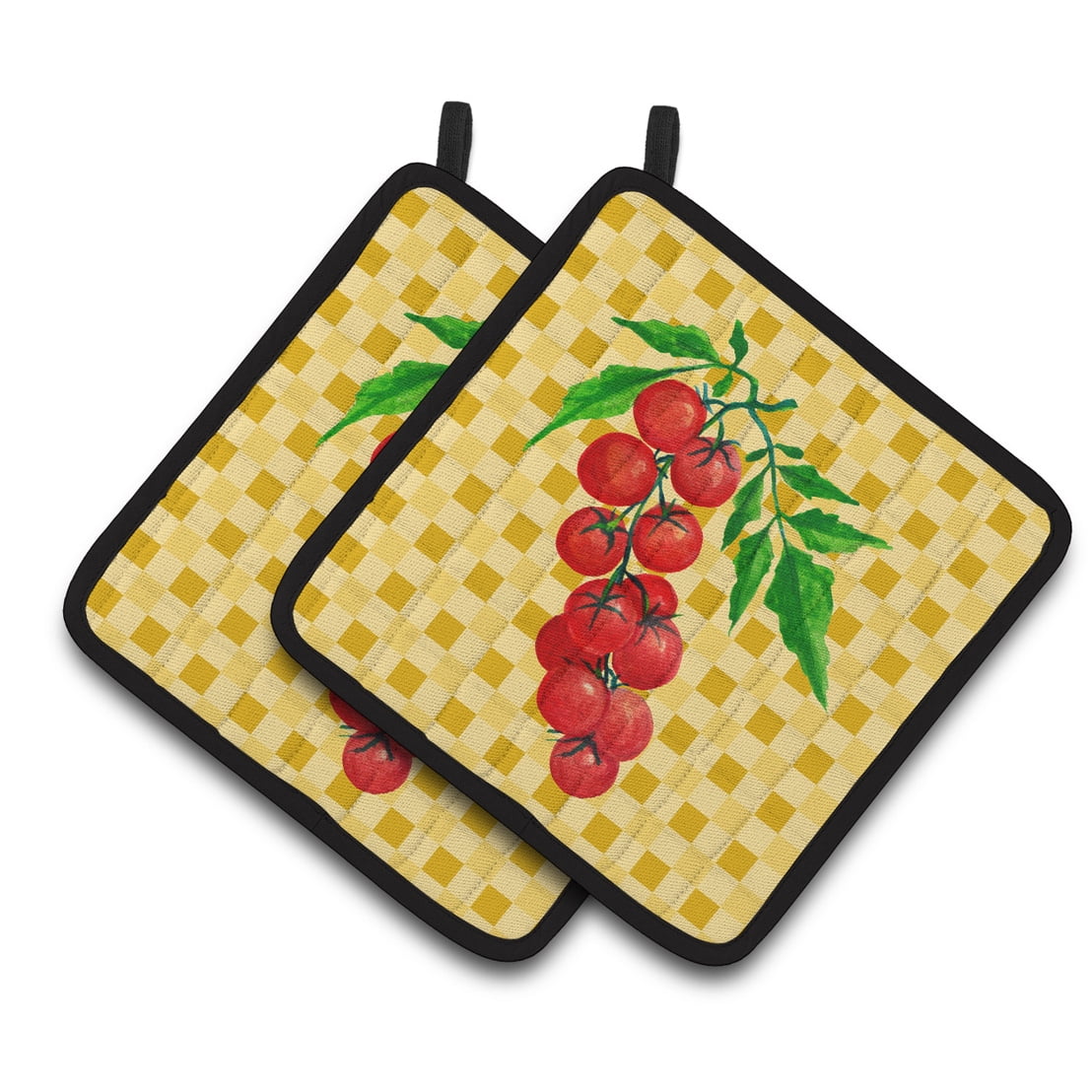 Cherry Tomato on Basketweave Pair of Pot Holders