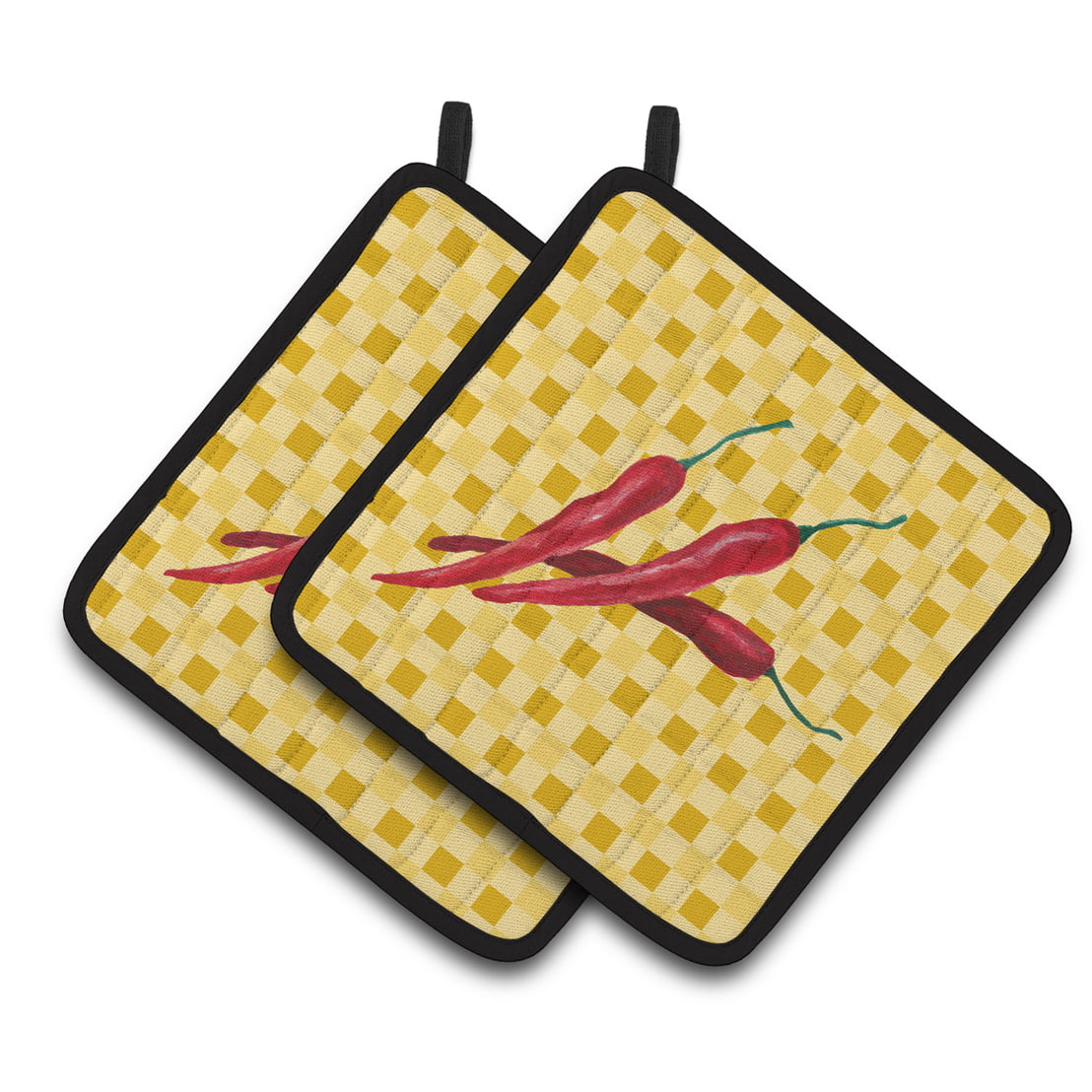 Chili Peppers on Basketweave Pair of Pot Holders