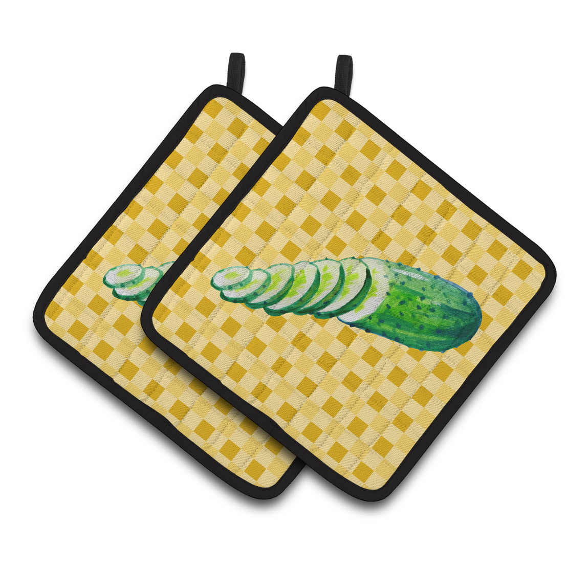 Cucumber on Basketweave Pair of Pot Holders