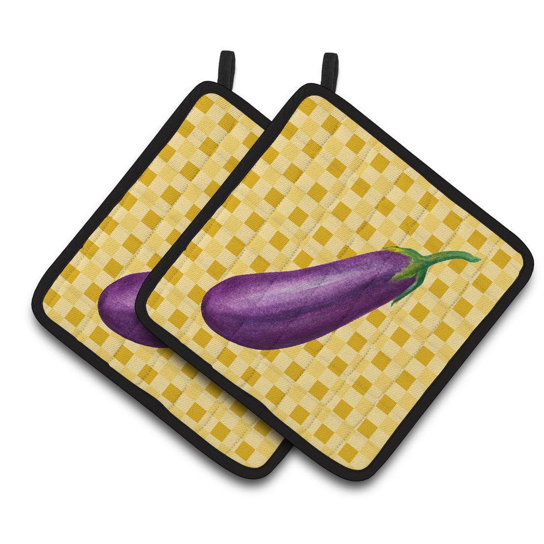 Eggplant on Basketweave Pair of Pot Holders