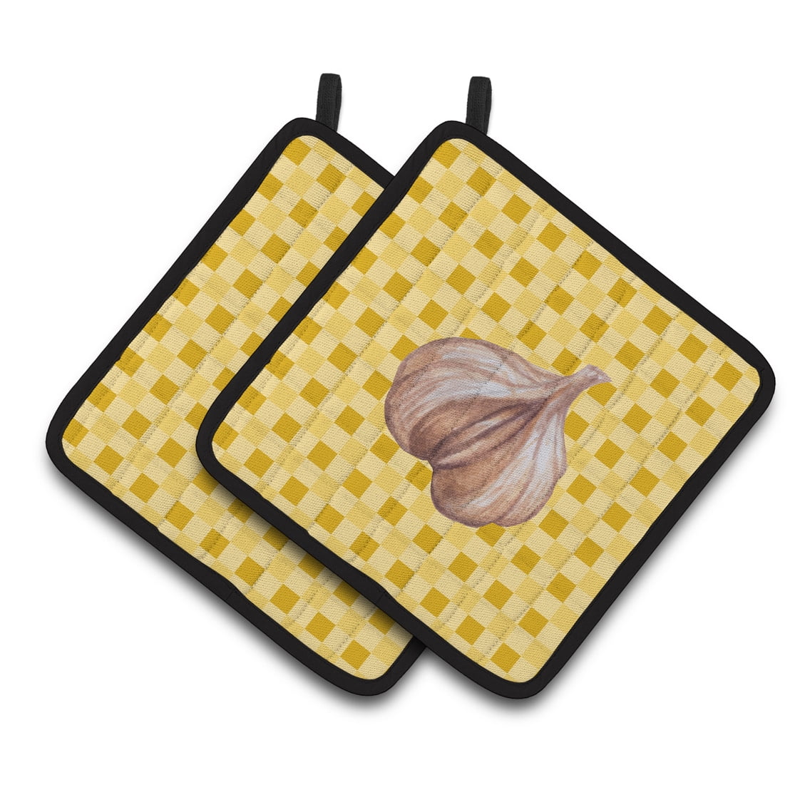 Garlic on Basketweave Pair of Pot Holders