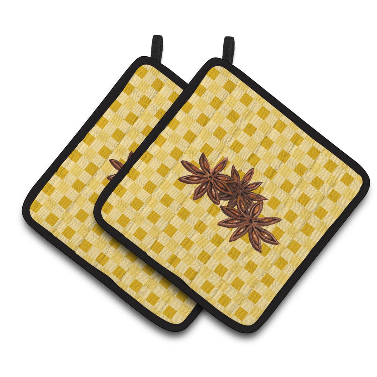 BB7213PTHD Star Anise on Basketweave Pair of Pot Holders