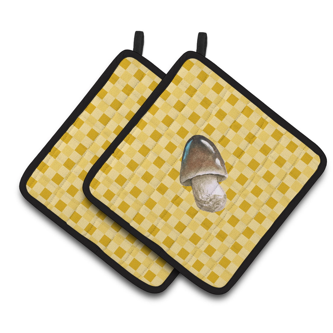 Straw Mushroom on Basketweave Pair of Pot Holders