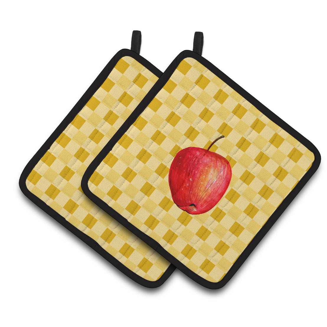 Whole Apple on Basketweave Pair of Pot Holders