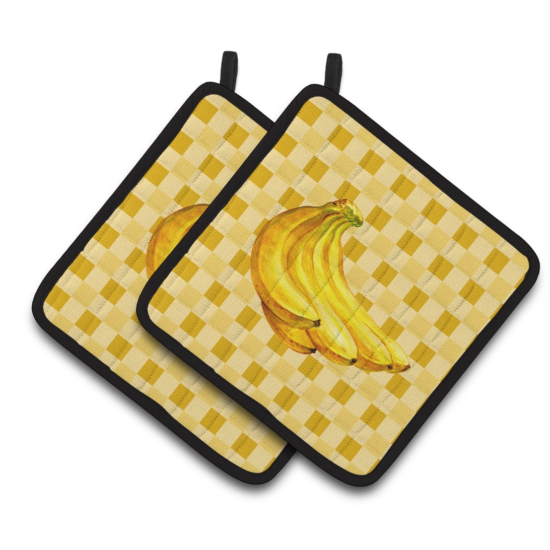 Banana Bunch on Basketweave Pair of Pot Holders
