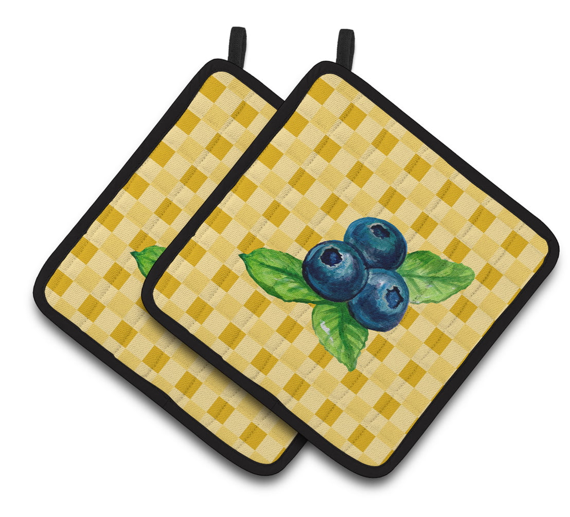 Blueberries on Basketweave Pair of Pot Holders