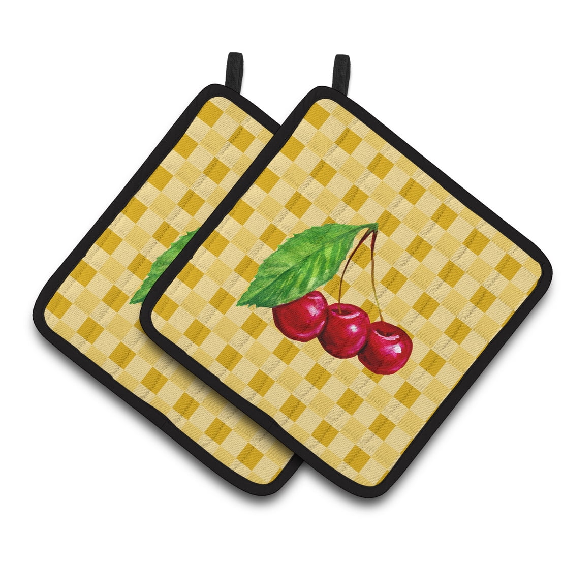 Cherries on Basketweave Pair of Pot Holders