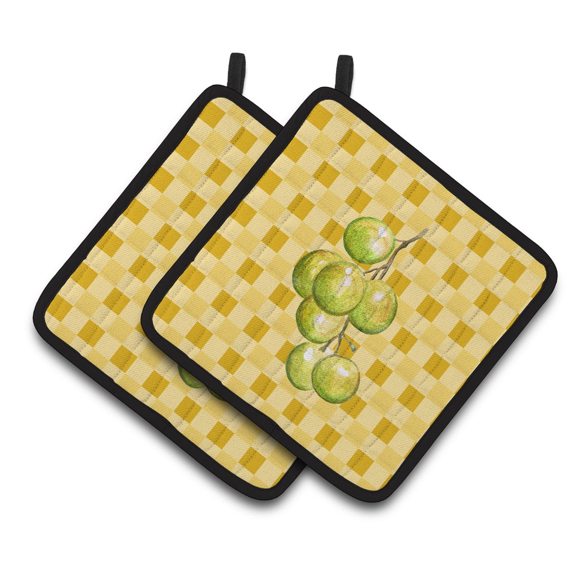 White Grapes on Basketweave Pair of Pot Holders