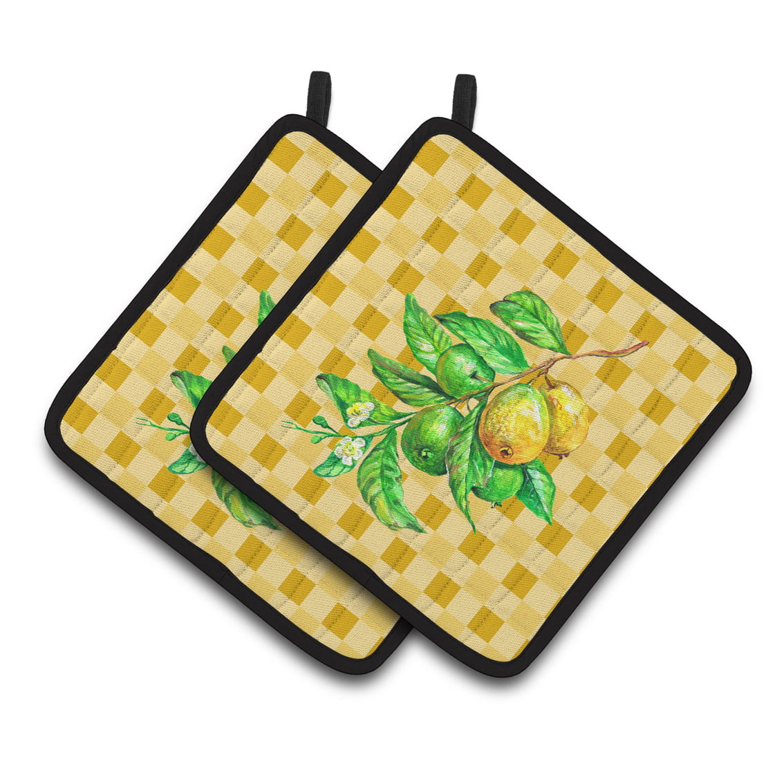Guavas Branch on Basketweave Pair of Pot Holders