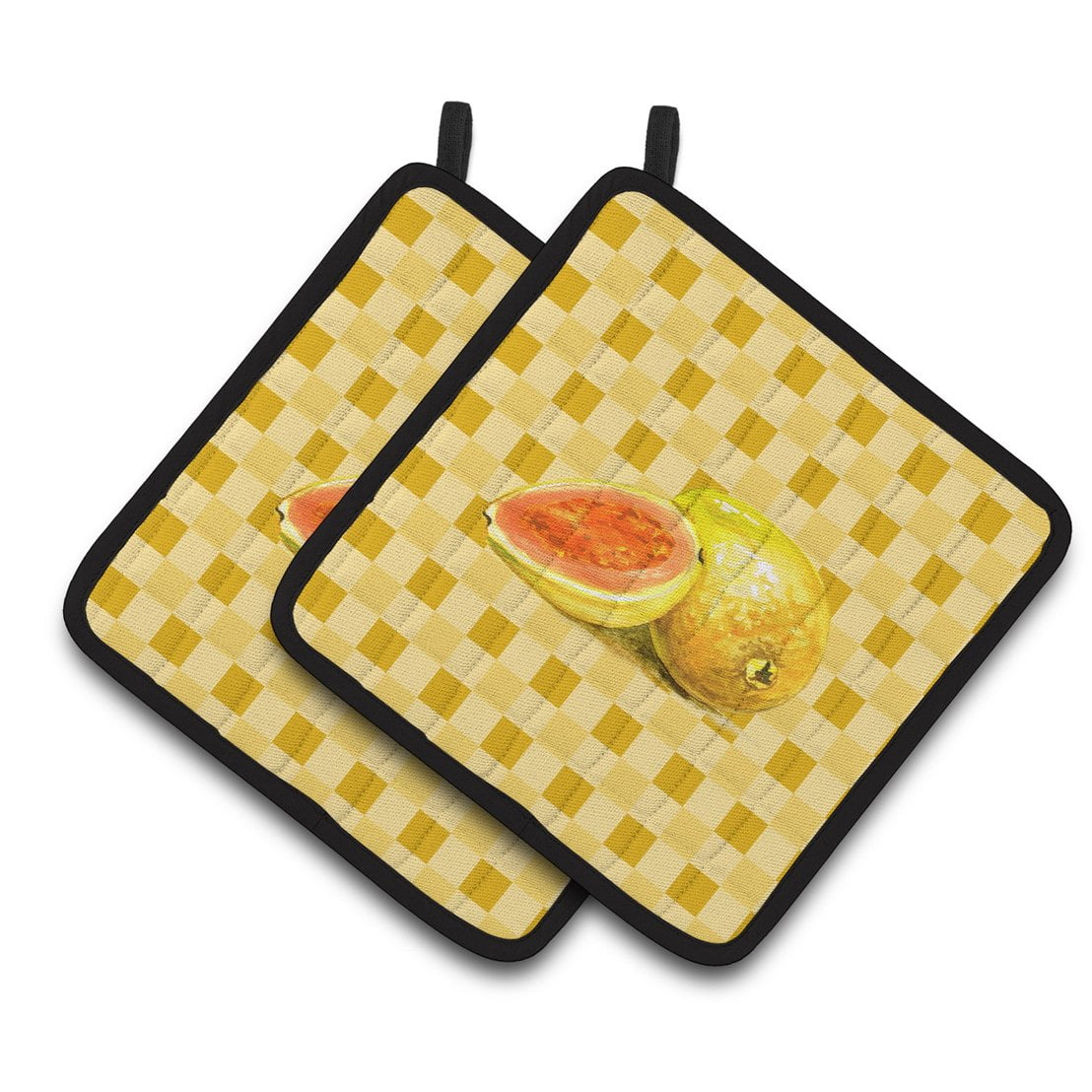 Guava Sliced & Whole on Basketweave Pair of Pot Holders